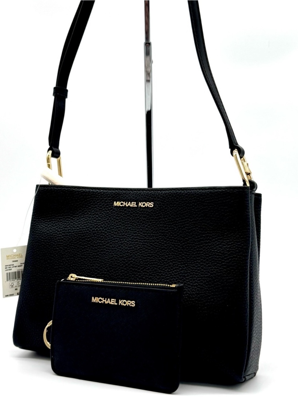 Michael Kors Trisha Medium Pebbled Leather Crossbody Bag w Matching TZ Coinpouch